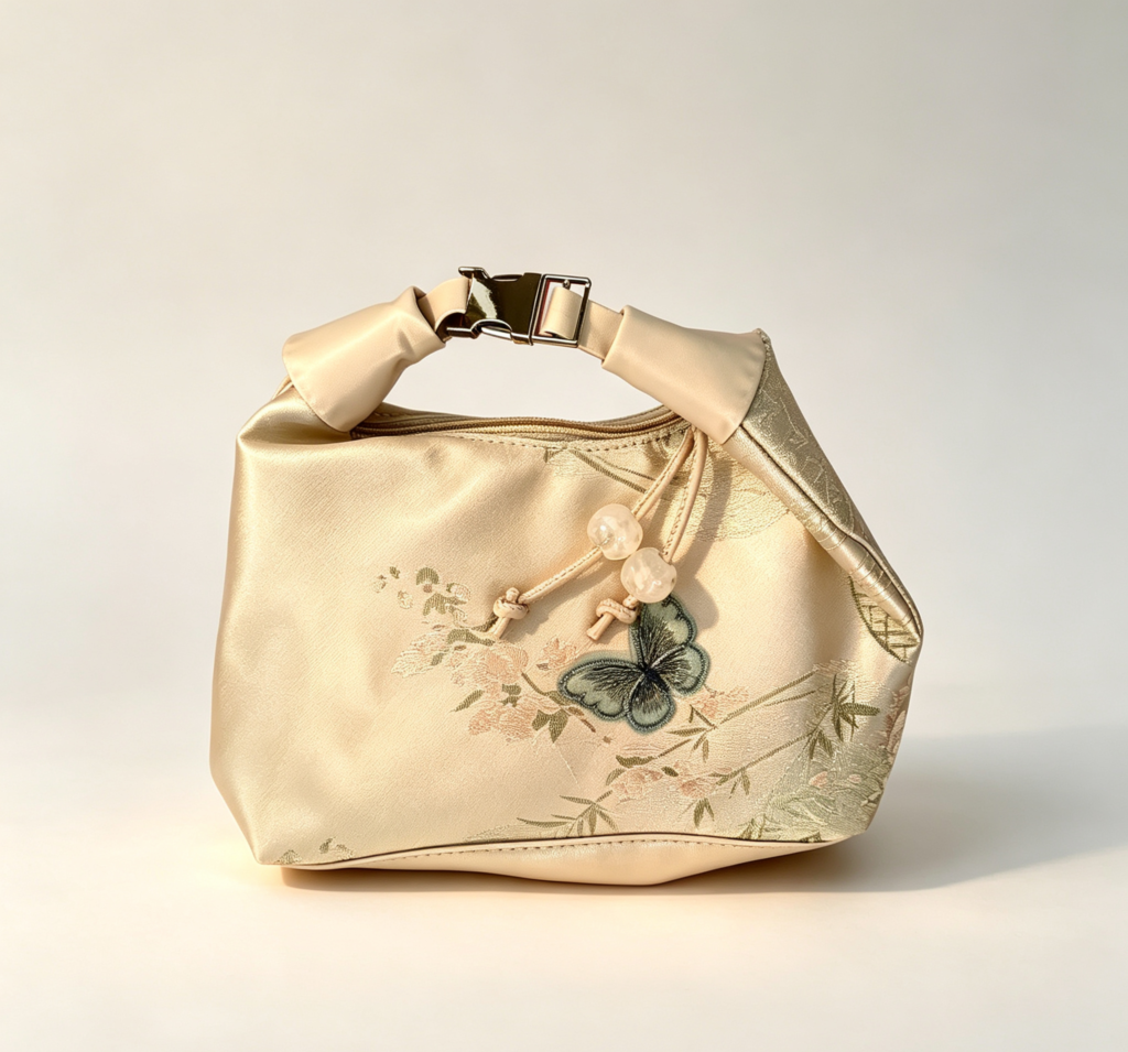 Niche-style silk-embroidered butterfly shoulder bag
