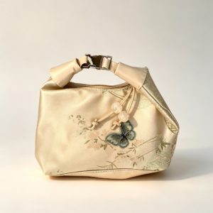 Niche-style silk-embroidered butterfly shoulder bag
