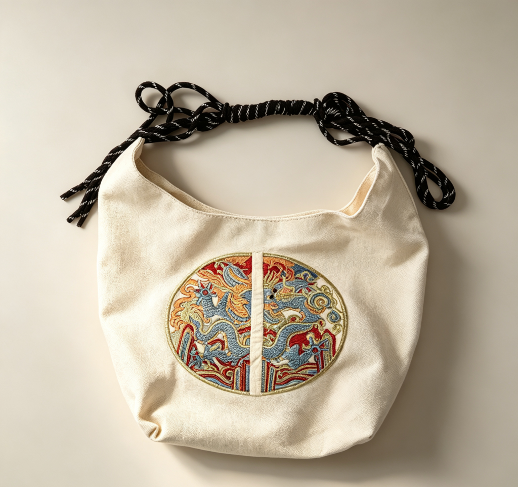 Hand-embroidered cotton-linen bag
