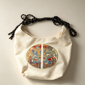 Hand-embroidered cotton-linen bag